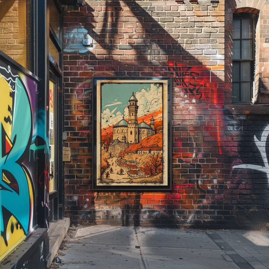 Eastern Fortress And Red Sunset Village Travel Poster