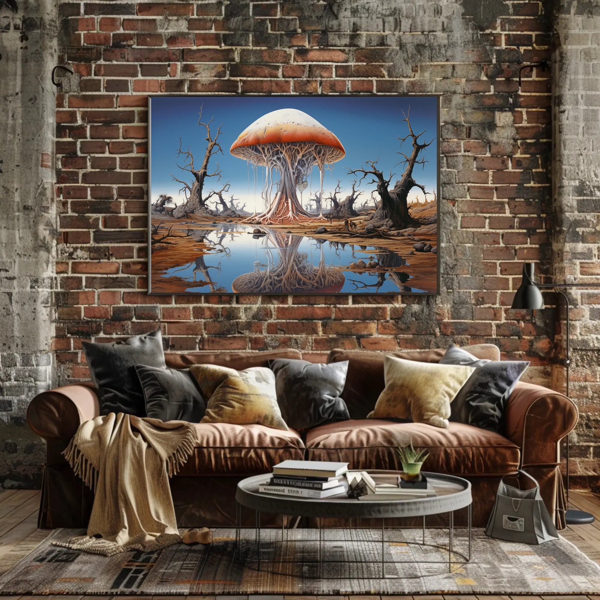 Surreal Mushroom Landscape in a Fantasy or Mythology Poster