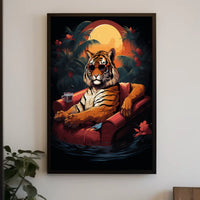 Tiger Lounges in Armchair Tropical Jungle Animal Poster