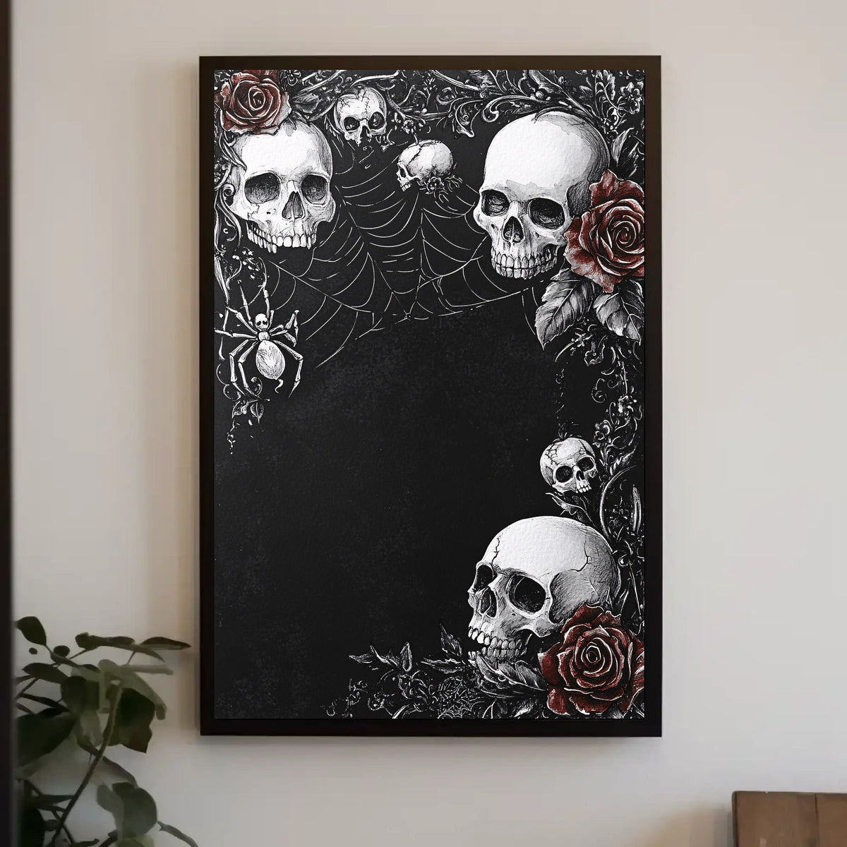 Gothic Skull and Roses Art Poster - Artistic Poster