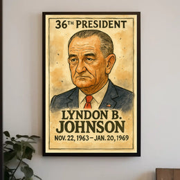 Lyndon B. Johnson 36th President of the United States Exaggerated Cartoon Sketch Poster