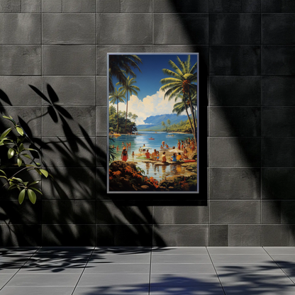 Tropical Lagoon Beach Paradise Vintage Travel Poster