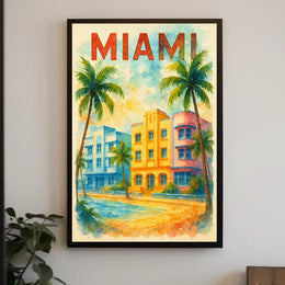 Vibrant Miami Art Deco Travel Poster
