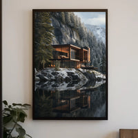 Modern Architectural House in Tranquil Winter Forest Artistic Poster