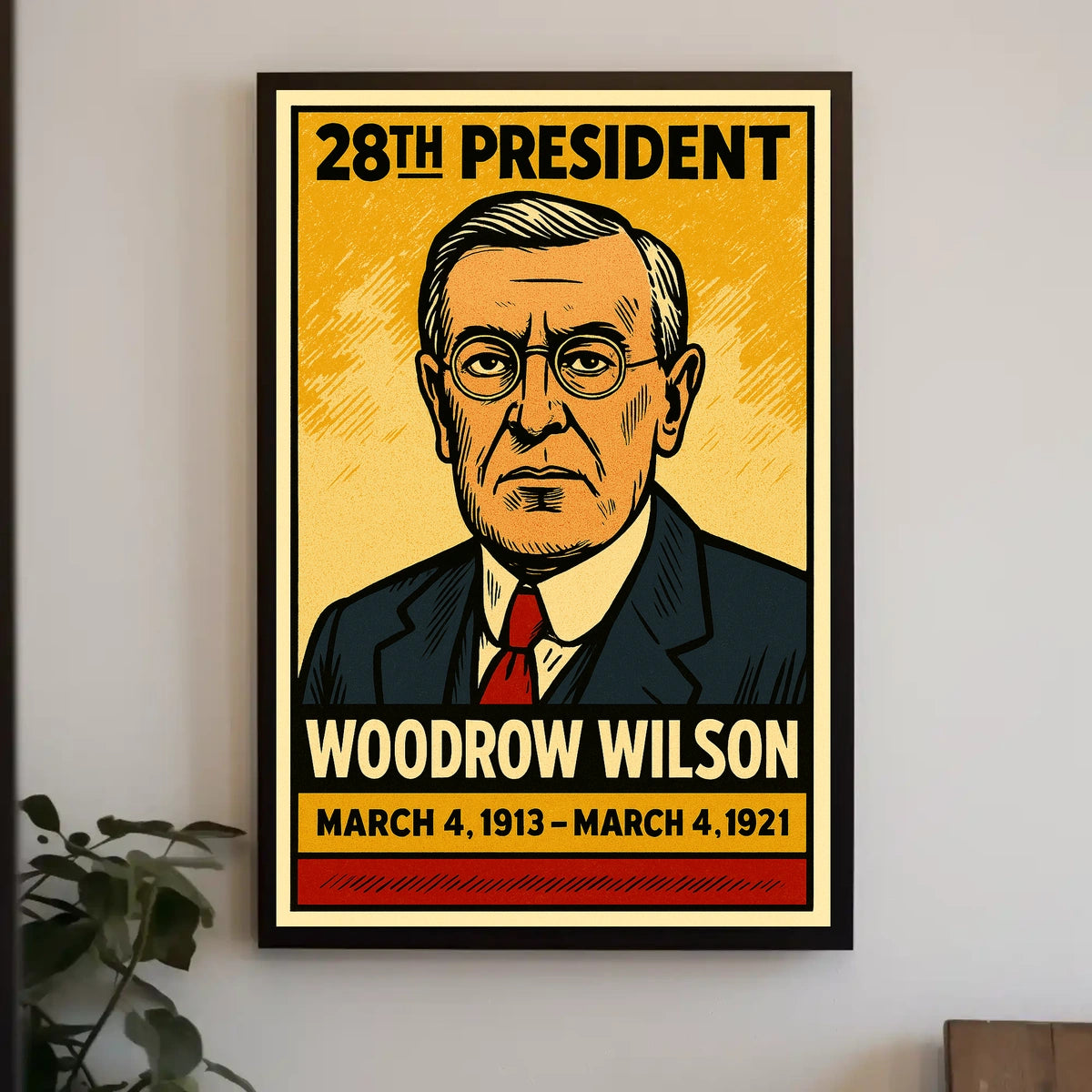 Woodrow Wilson 28th President of the United States Inked Comic Style Poster