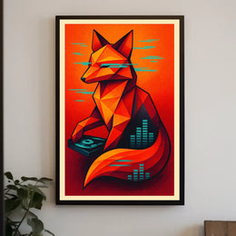 Geometric Fox With Digital Vibes Poster