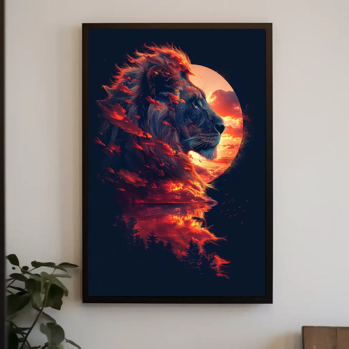 Majestic Lion Sunset Surrealism Art Poster