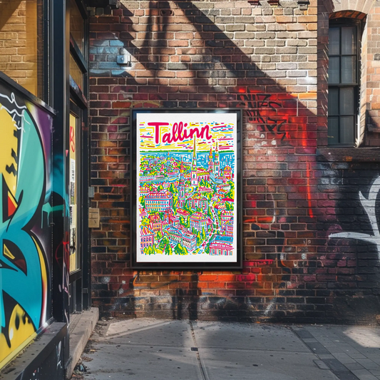 Tallinn Estonia Colorful Old Town Scenic Skyline Travel Poster