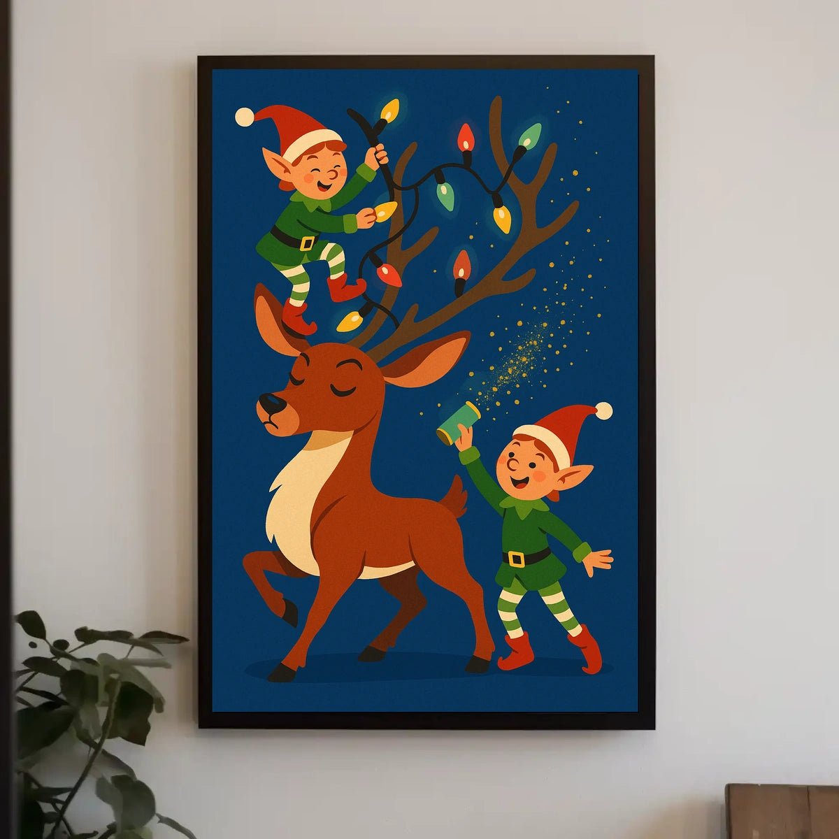 Holiday Cheer With Elves And Reindeer Poster