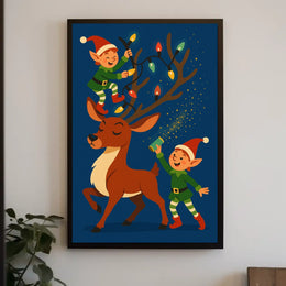 Holiday Cheer With Elves And Reindeer Poster