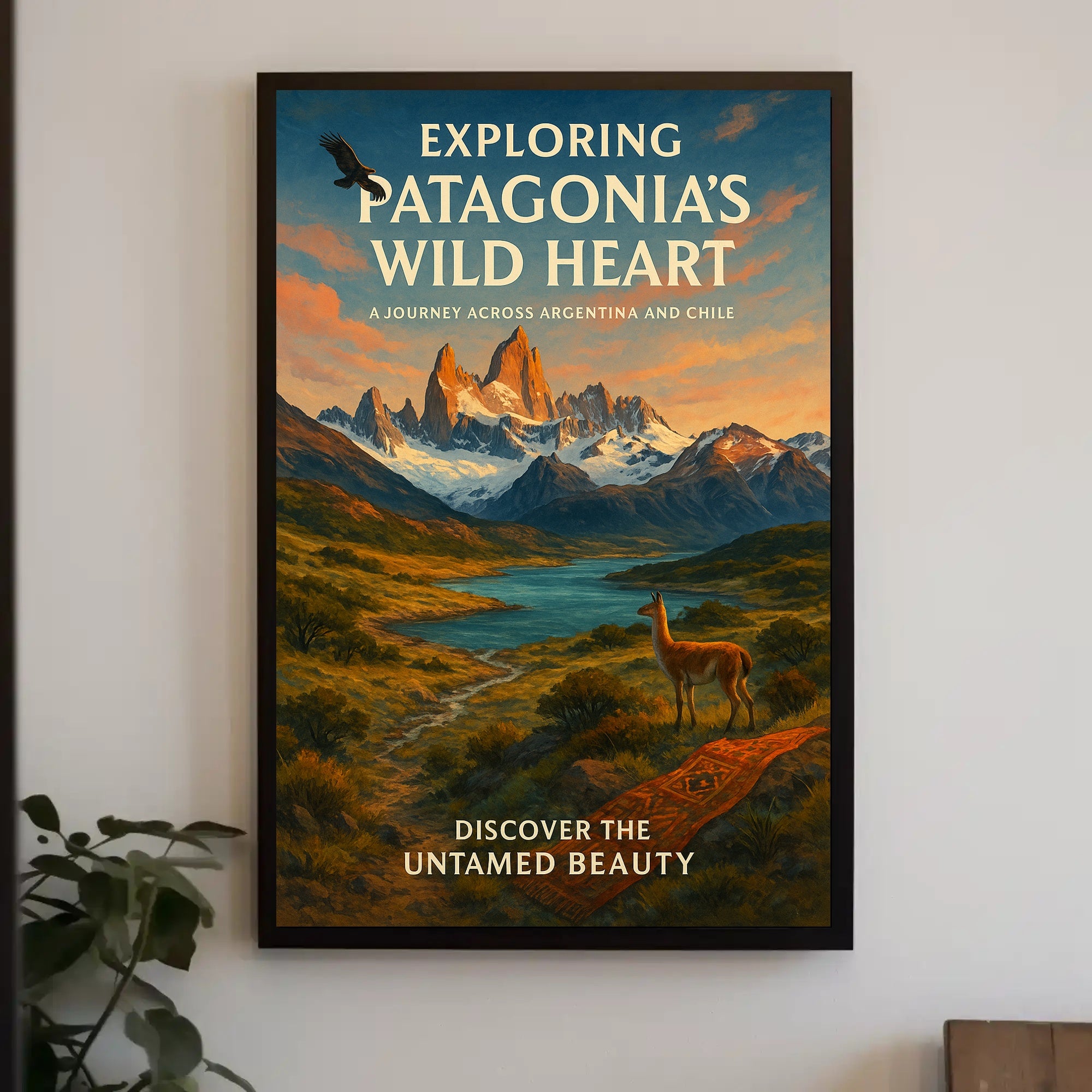 Majestic Patagonia Landscape with Llama Travel Poster