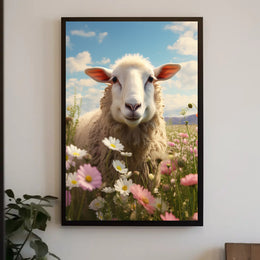 Serene Sheep In Bloom Poster PosterGoat