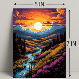Sunset Over Mountain Stream Poster