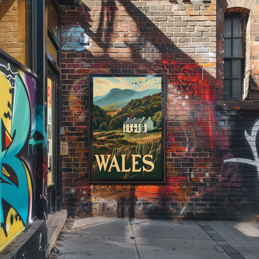 Wales Country Home and Hillside Travel Poster