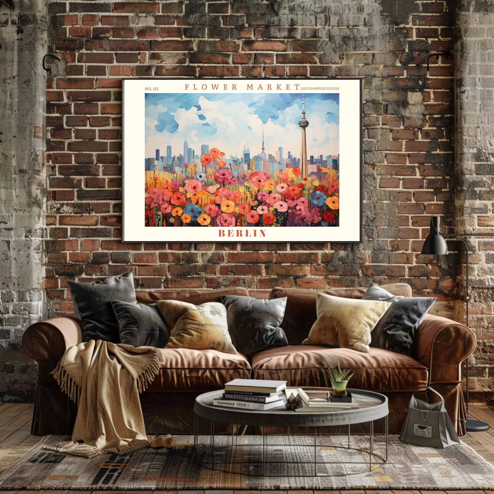 Vibrant Berlin Flower Market Skyline Urban or Cityscape Poster