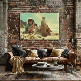 Nostalgic Beach Scene Sandcastle Photography Poster
