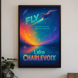 Fly Adventures Over Lake Charlevoix Futuristic Sci-Fi Poster