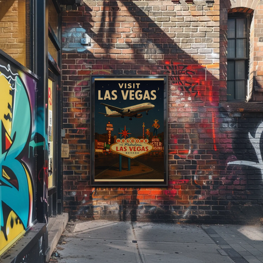 Visit Las Vegas Plane Neon Signs Nightlife Poster
