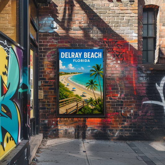 Delray Beach Florida Boardwalk Ocean Palms Travel Poster