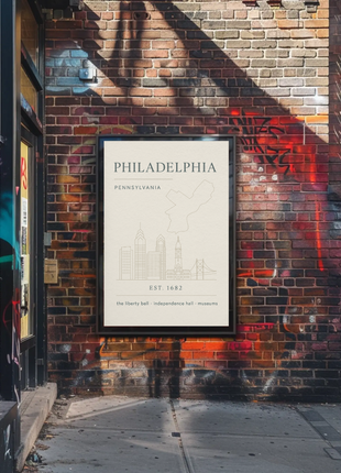 Philadelphia Iconic Landmarks Styled Cultural Heritage Poster