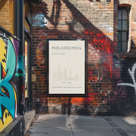 Philadelphia Iconic Landmarks Styled Cultural Heritage Poster