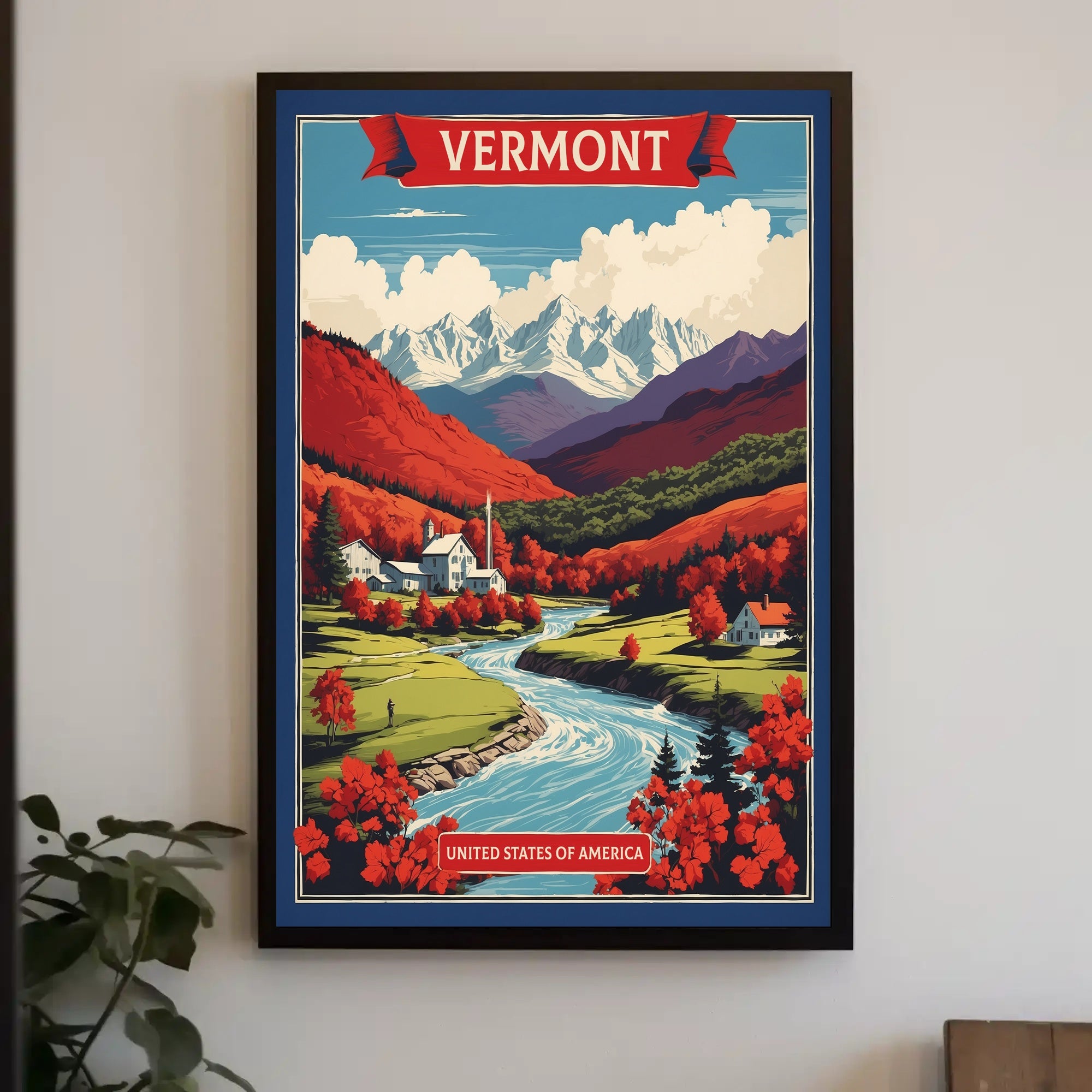 Vermont Countryside Autumn Scene Vintage Travel Poster