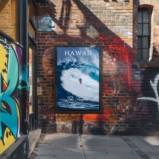 Hawaii Big Wave Surfer Ocean Power Travel Poster