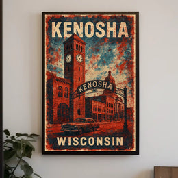 Vintage Kenosha Clock Tower Art Deco Cityscape Poster