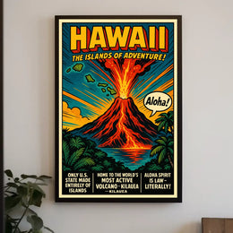 Hawaii Adventure Vintage Volcano Travel Poster
