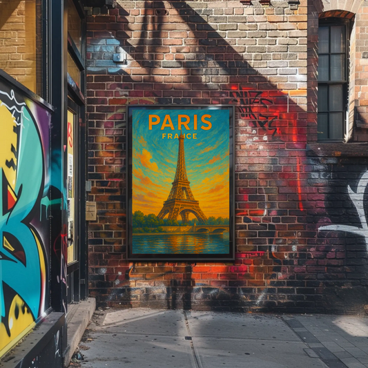 Paris Eiffel Sunset Travel Poster