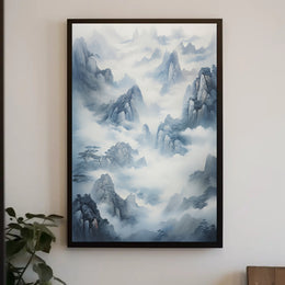 Tranquil Misty Mountains East Asian-Inspired Artistic Poster