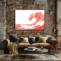 Bold Minimalist Wave Art Poster in Coral Red