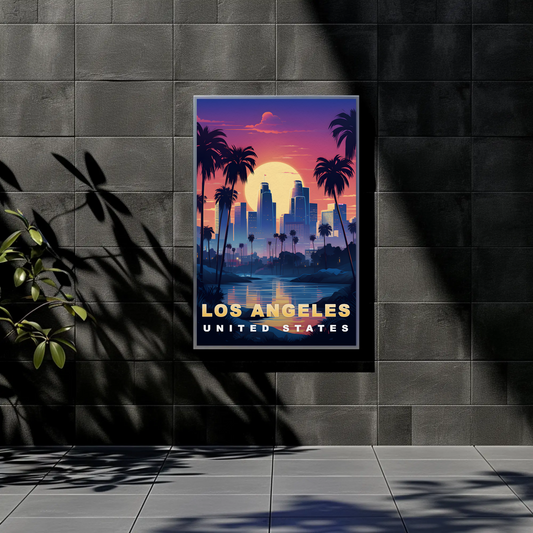 Los Angeles Palm Sunset Cityscape Vintage Travel Poster