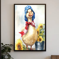 Chubby Goose In Star Spangled Bonnet With Sunflowers Poster