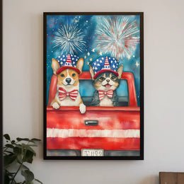 Original Handpainted Watercolor Dog And Cat Artwork Poster