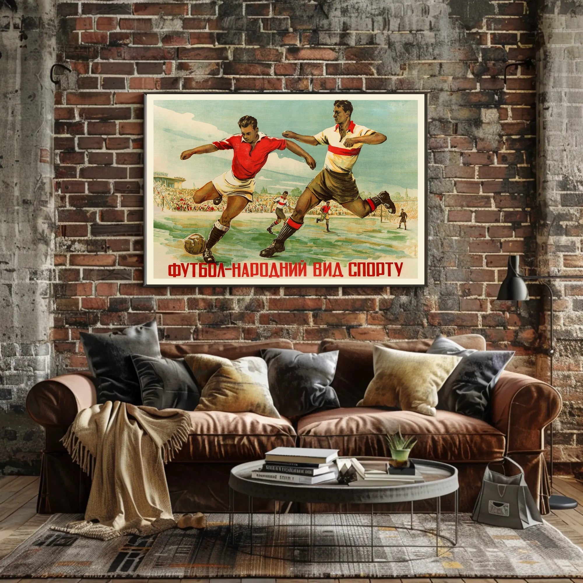 Dynamic Vintage Football Match Scene Poster