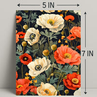 Lush Botanical Garden Scene with Poppies Artistic Poster