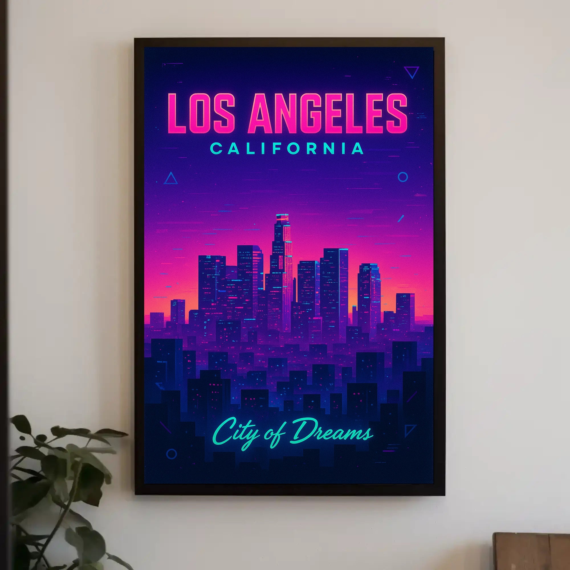 Neon Los Angeles Skyline Retro-Futuristic Urban or Cityscape Poster