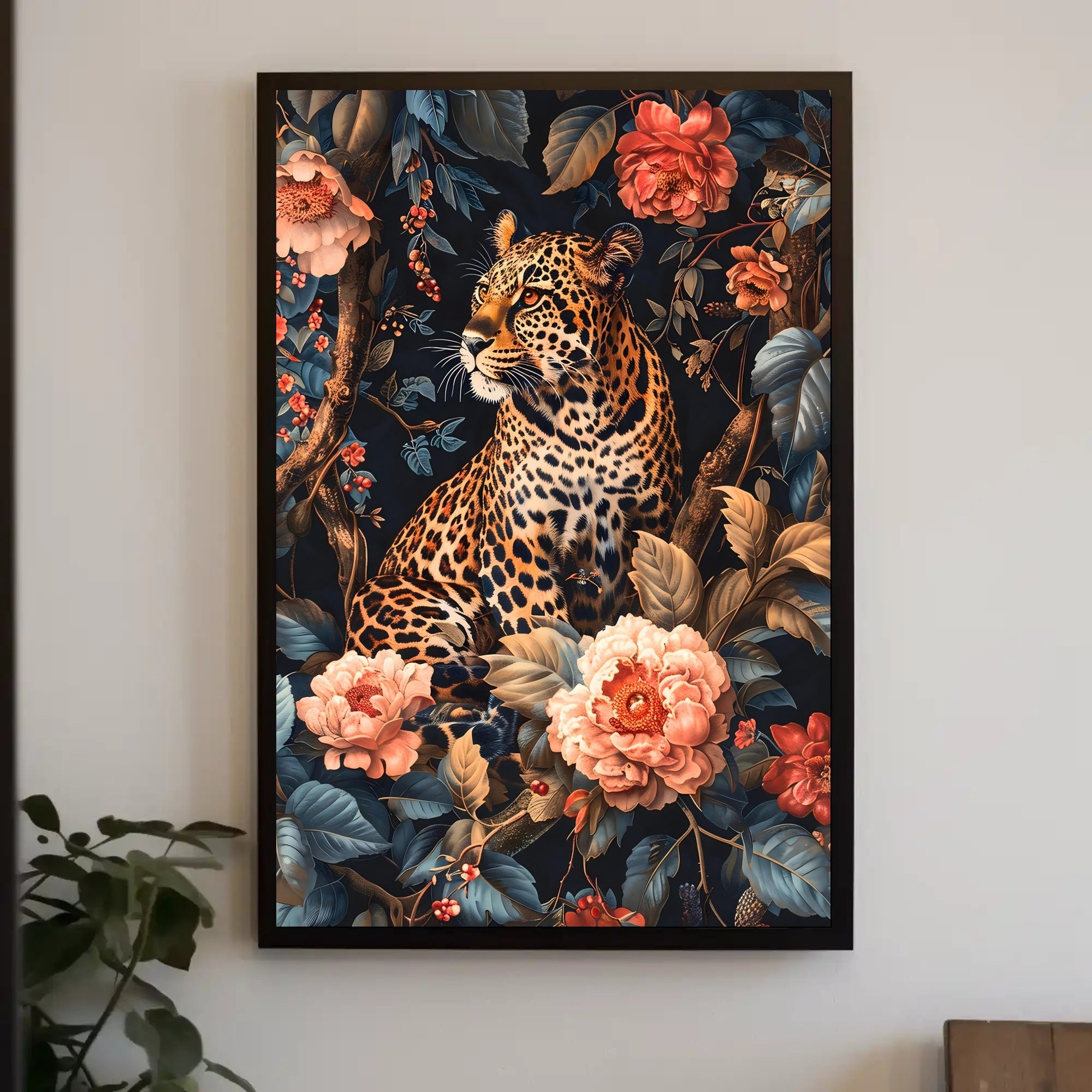 Majestic Leopard Floral Wall Art Print