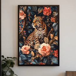 Majestic Leopard Floral Wall Art Print