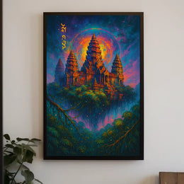 Mystical Temple Fantasy Poster: Enchanted Celestial Landscape