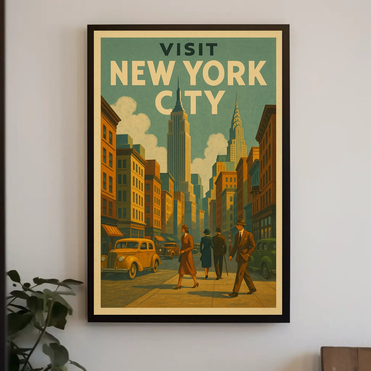 Visit New York Poster Vintage Travel Cityscape Wall Art