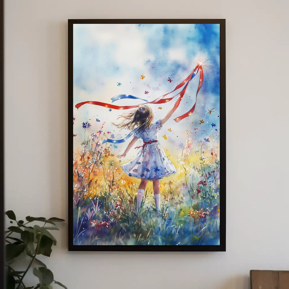 Vibrant Young Girl Spinning Ribbon Decorative Artwork Poster