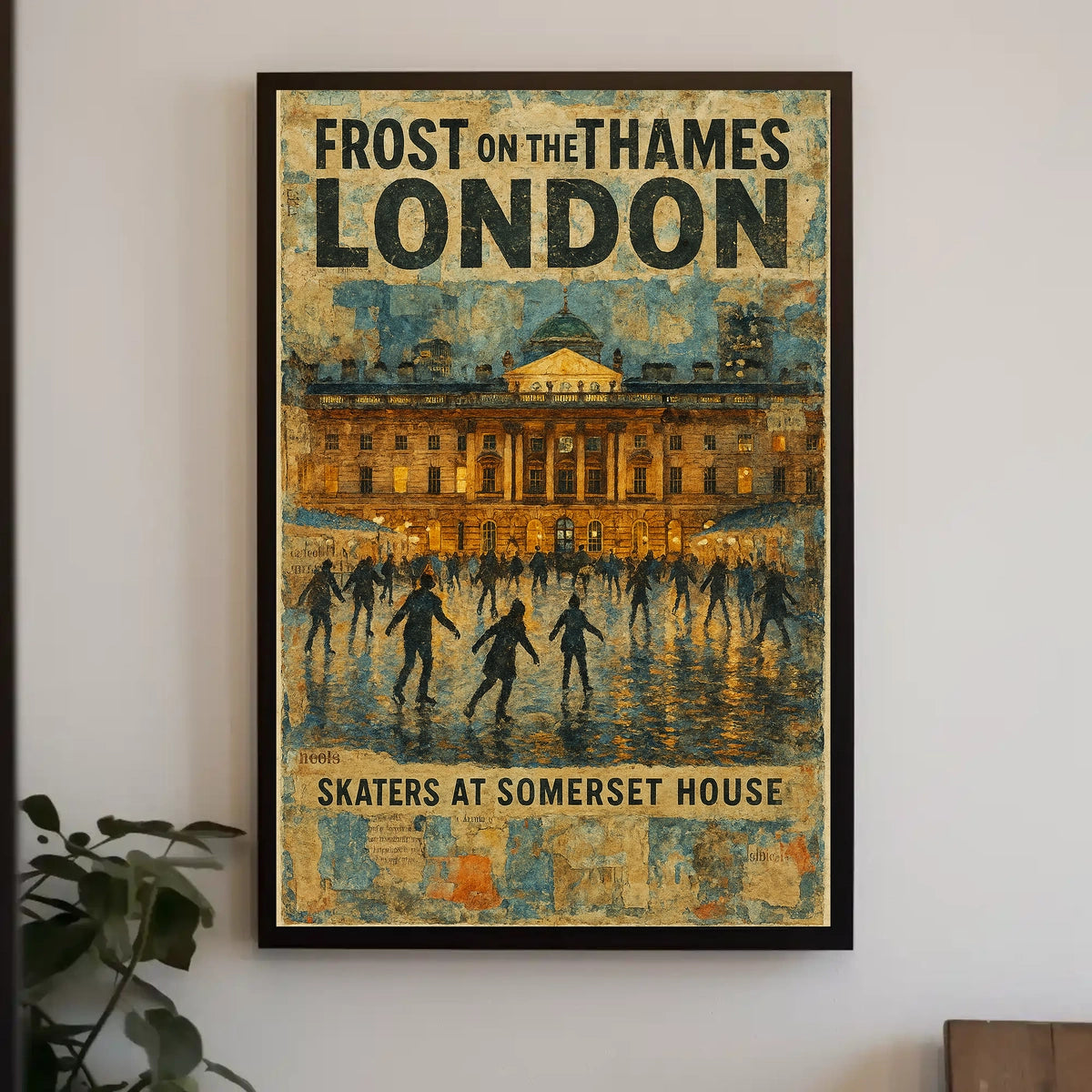Frost On The Thames Skaters At Poster
