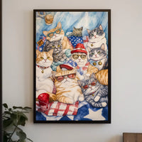 Patriotic Cats Gather On American Flag Picnic Blanket Poster