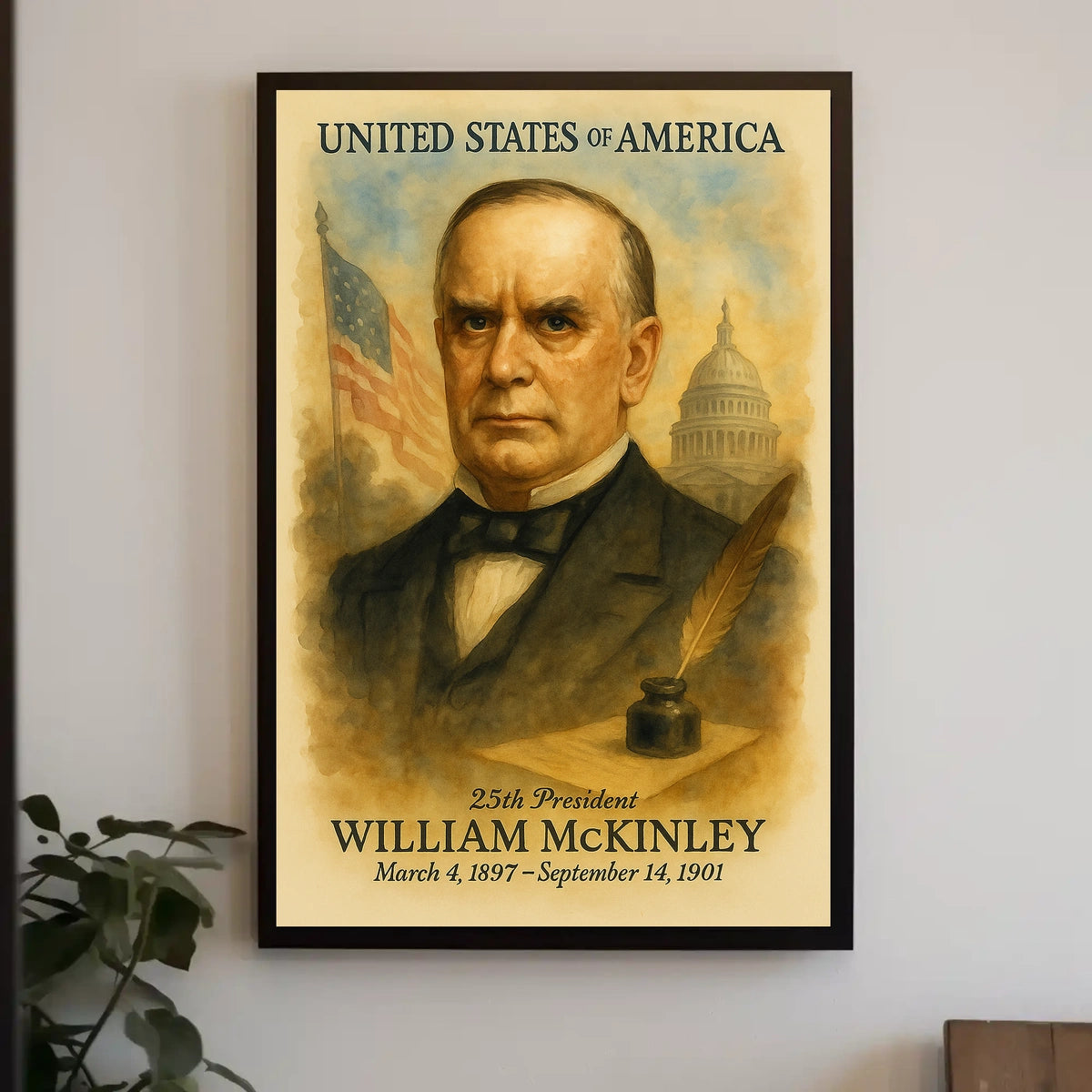 William McKinley 25th President of the United States Vintage Watercolor Poster