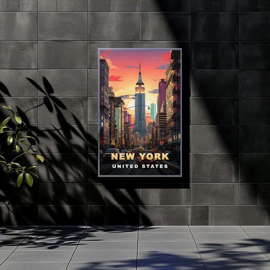 New York Empire State Sunset Vintage Travel Poster
