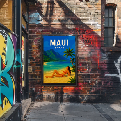 Maui Hawaii Woman Beach Relax Tropical Poster