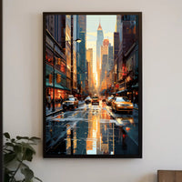 Stylized Urban Cityscape at Sundown Artistic Poster