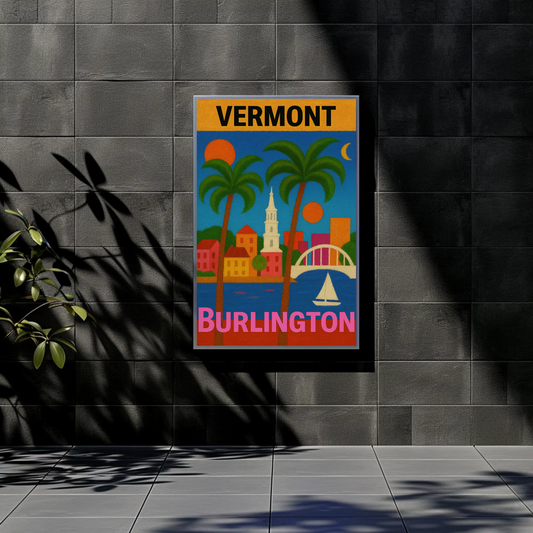 Vermont Burlington Palm Trees Church Sailboat Vintage Travel Poster